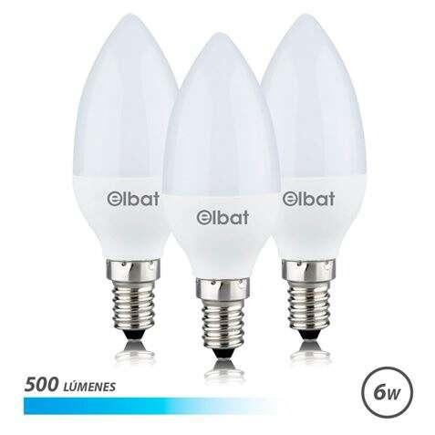 Confezione da 3 Lampadine LED Elbat C37 - 6W - 500LM - Attacco E14 - Luce Fredda - Risparmio Energetico - Bianco Freddo