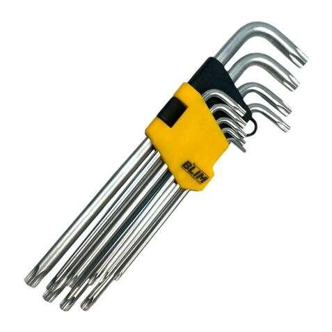 Chiavi Torx Lunghe Blim Set con Foro 9 Pezzi - Acciaio Cromo Vanadio Trattato e Temperato - Superficie con Finitura Satinata -