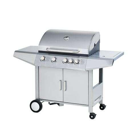 Barbecue a Gas Muvip 5 Fuochi in Acciaio Inox - Struttura in Acciaio Inox - 4 Fuochi Centrali 1 Fornello Laterale - Griglie Sm