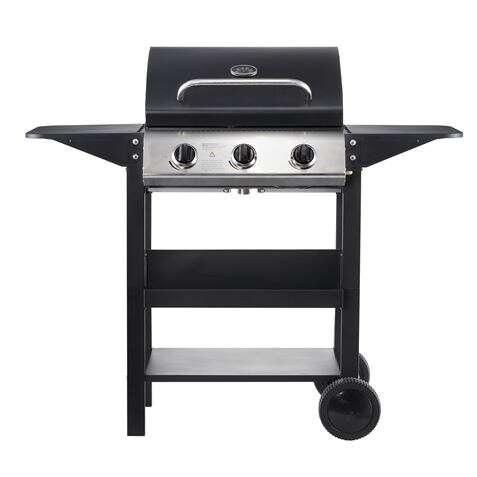 Barbecue a Gas Muvip 3 Fuochi - 1209x586x1076mm - Griglie smaltate vassoi laterali termometro sul coperchio - Colore Nero
