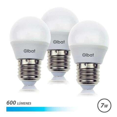 Elbat Pack 3 Lampadine - Potenza 7W - Lumen 600 - Tipo Luce Luce Fredda 6500K - Attacco E27 - Angolo 220 - Dimensioni 45X78mm -
