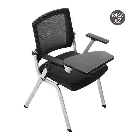 Cromad Pack da 2 Sedie Confidente con Pagaia Pieghevole - Imbottitura Extra Spessa - Tablet Resistente - Braccioli Mobili - Sed