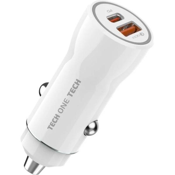 Caricabatteria per auto TechOneTech 1x USB-A, 1x USB-C - Max. 38W - Colore Bianco
