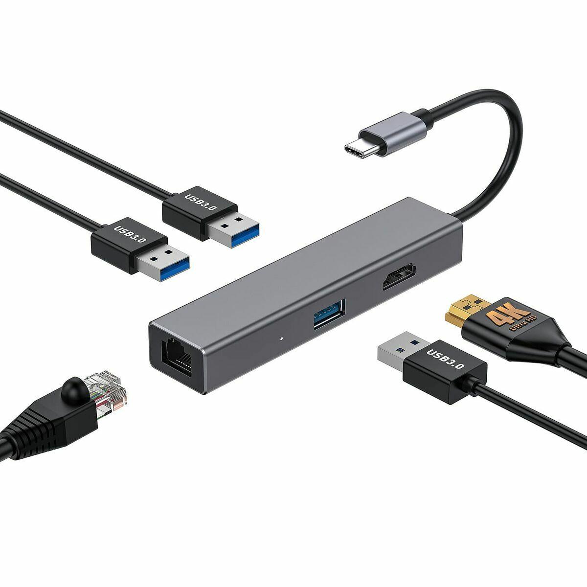 CoolBox Hub miniDOCK4 USB-C Cablato USB 3.2 Gen 1 (3.1 Gen 1) Type-C Acciaio