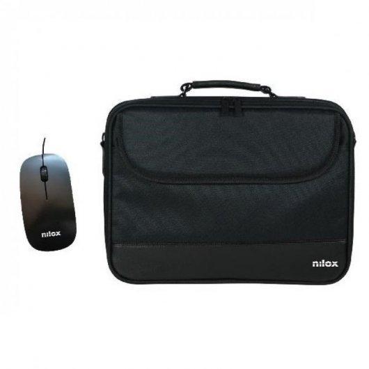 Nilox Maletin Pack per portatil fino a 15,6 + mouse USB 1200dpi - tasca esterna - chiusura zip - nero - colore nero