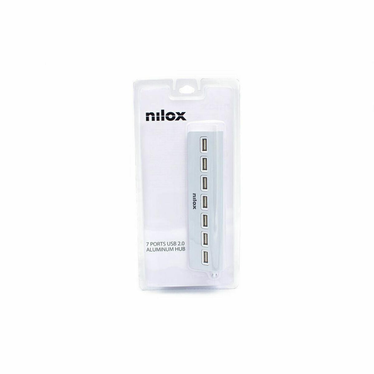 Nilox Hub 7x USB 2.0 - Prodotto in alluminio - base non -slip