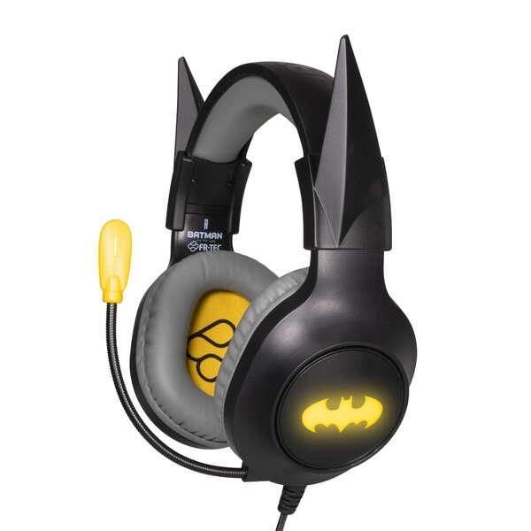 FR-TEC Batman Cuffie da gioco con microfono pieghevole - Archetto regolabile - Cuscinetti auricolari imbottiti - Illuminazione