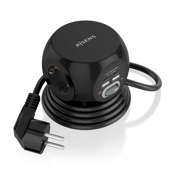 AISENS ASPS-2A2C05-BK prolunghe e multiple 14 m 3 presa(e) AC Interno Nero
