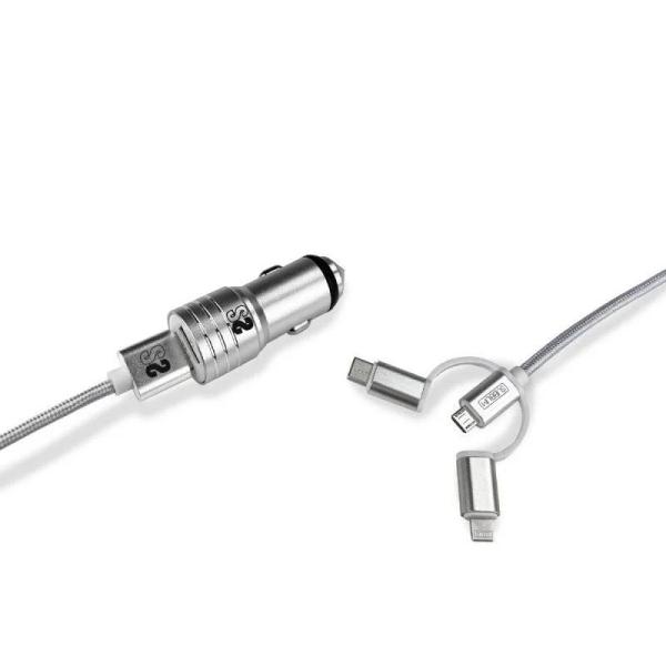 Caricabatteria da auto doppio USB Subblim - Lunghezza 1 m - Ricarica rapida fino a 2.400 A/12 W - Esterno in resistente fibra d