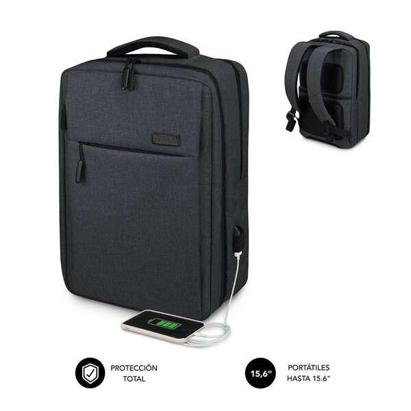 Zaino Subblim per Laptop 15.6" - Spazio Imbottito per Laptop - Tasca per Tablet - Organizer Interno - Porta USB - Colore Nero