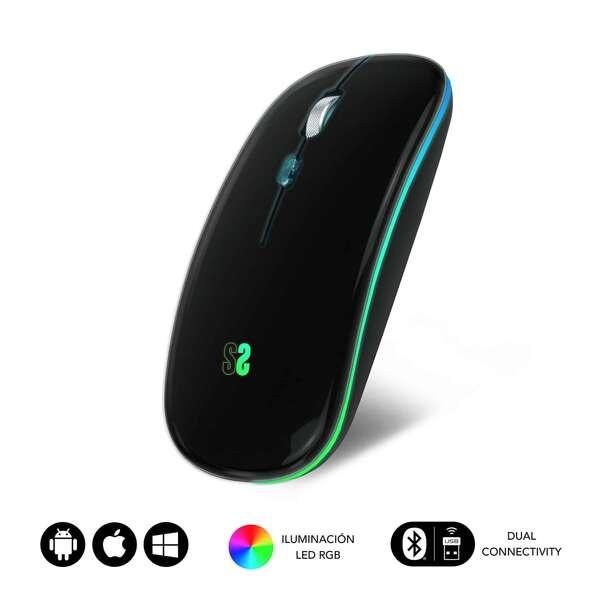 Mouse Subblim Dual Flat LED - Doppia connettivit - Tecnologia Silent Click - Illuminazione LED in 7 colori - Colore nero