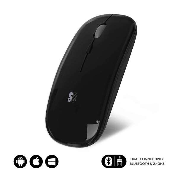 Subblim Dual Flat Mouse - Doppia Connettivit - Tecnologia Silent Click - Batteria a Lunga Durata - Design Elegante - Colore Ne