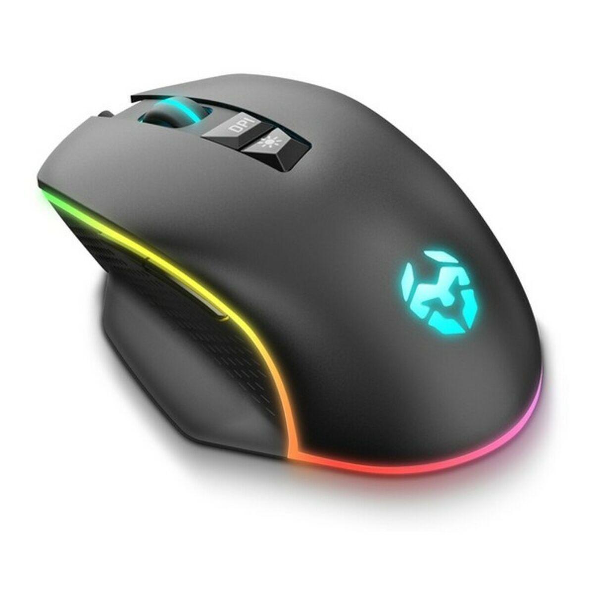 Krom Keos Mouse Gaming USB 6400DPI - 7 Pulsanti configurabili - Luce arcobaleno RGB - Uso colorato a destra - colore nero