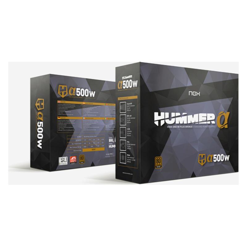NOX HUMMER ALPHA 500W Fonte alimentare in bronzo 500W ATX 2,31 12V - PFC attivo - Certificazione 80 Plus - Ventile UltraSyLenc
