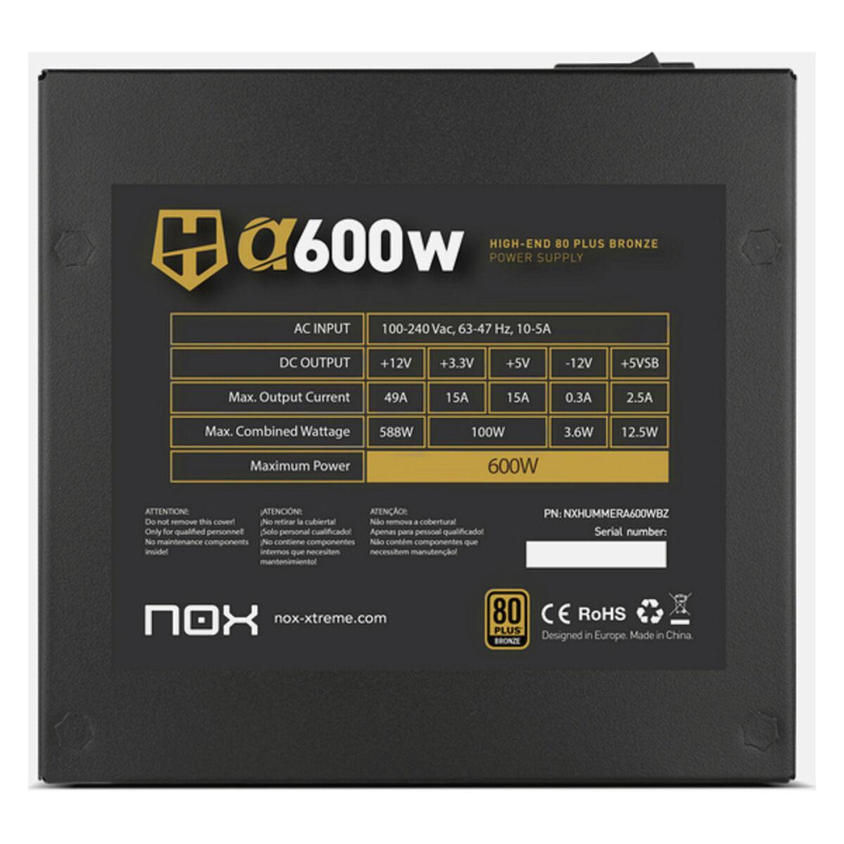 NOX HUMMER ALPHA 80 Plus Bronze Edition 600W Fonte alimentare 600W ATX 2.31 12V - Ventola ad ultrasilenza 120 mmm
