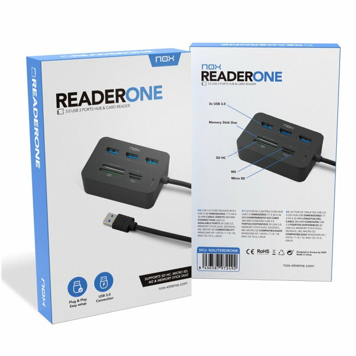 NOX Reader One Hub USB-A con 3x USB-A 3.0, Memory Stick Duo, SD, SDHC, M2, MicroSD