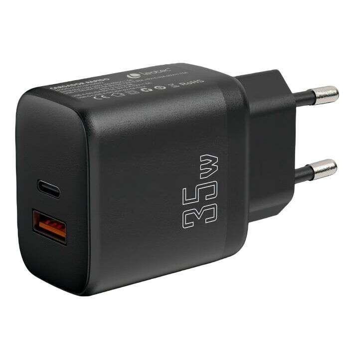 Caricabatterie per smartphone Leotec 35W con porte USB-C PD 3.0 e USB-A - Protezione da sovracorrente e cortocircuito - Colore