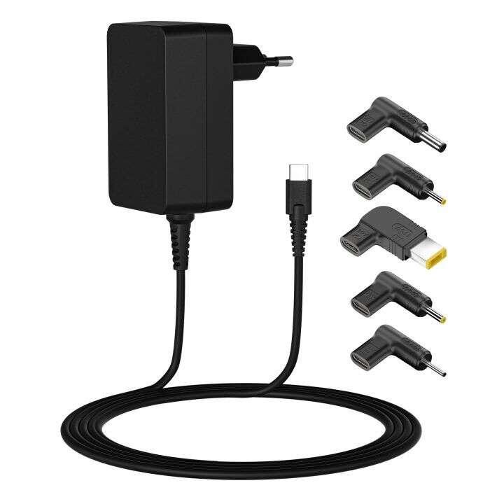 Caricabatterie universale per laptop Leotec 45W USB-C Power Delivery 3.0 - 5 connettori diversi - Protezione da sovraccarico e