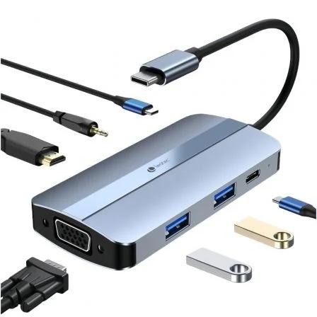 Leotec 7 in 1 da USB-C a 1xHDMI 1xVGA 1xUSB-A 3.0 1xUSB-A 2.0 1xUSB-C 1x USB-C PD 1xadattatore audio - Grigio