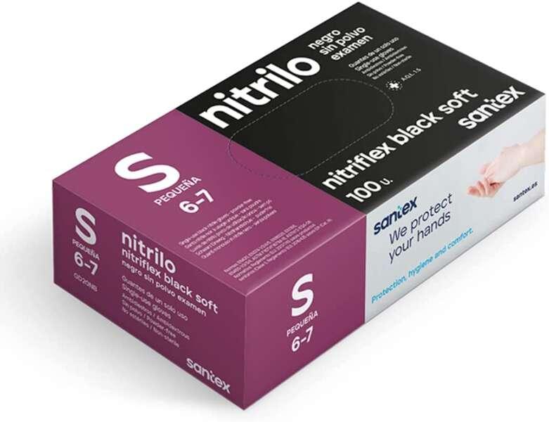 SANTEX Nitriflex Black Confezione morbida da 100 guanti in nitrile per l'uso - 35 grammi - senza polvere - reticolo privato ret