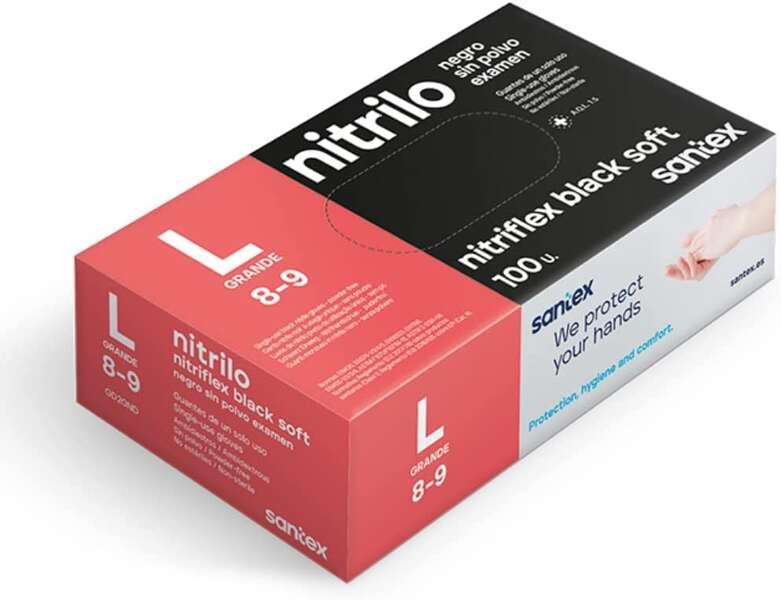 SANTEX Nitriflex Black Black Confezione da 100 guanti in nitrile per taglia L - 35 grammi - Niente polvere - LATY FREE - NON ST