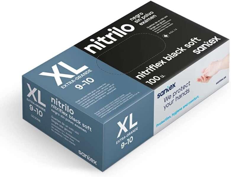 SANTEX Nitriflex Black Black Confezione da 100 guanti in nitrile per l'esame XL - 35 grammi - Nessuna polvere - lattice libero