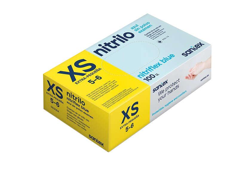 SANTEX Nitriflex Blu Pacco di 100 guanti in nitrile per esame xs - 3.5 grammi - nessuna polvere - lattice libero - nessun ester