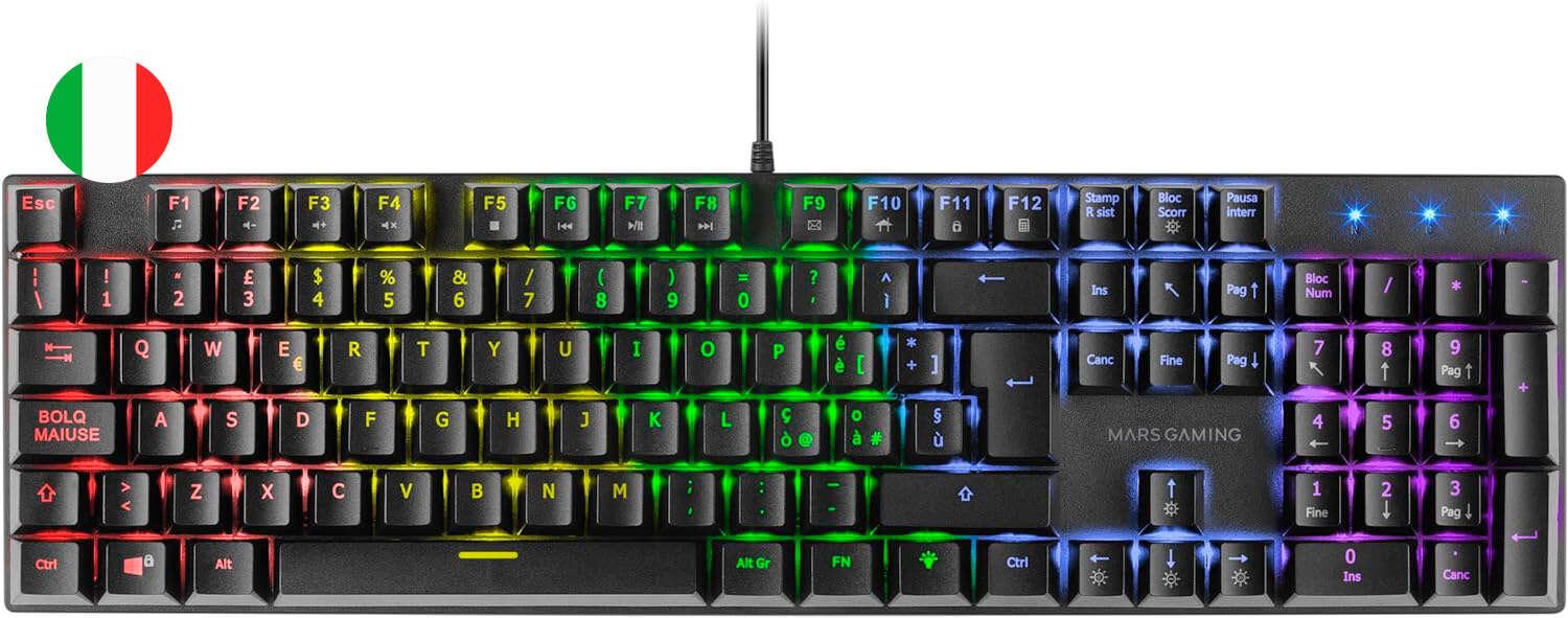 Tastiera Meccanica Mars Gaming MK422 RGB - Tecnologia Anti-Polvere - Effetti Luce Arcobaleno - Tasti Ultra Resistenti - Funzion