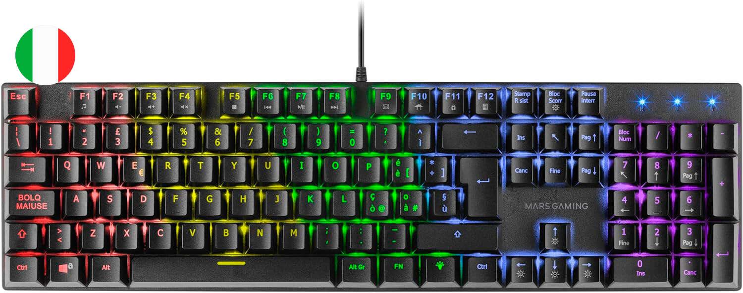 Tastiera Meccanica Mars Gaming MK422 RGB - Tecnologia Anti-Polvere - 12 Effetti Luce - Tasti Undelete - Funzioni Multimediali e