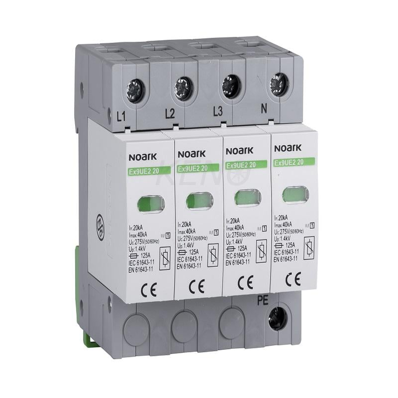 Scaricatore di sovratensione, tipo II, 275 V AC, 20 kA, elemento fusibile sostituibile, 3+N poli.