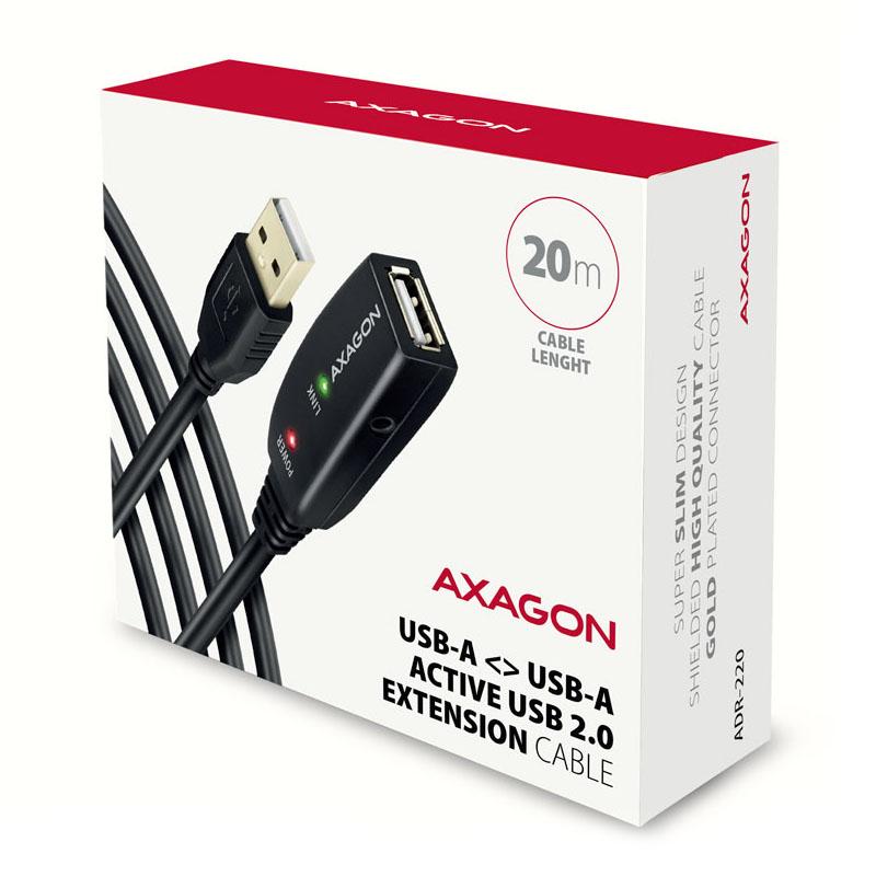 Axagon ADR-220 USB 2.0 A-M - A-F active extension/repeater cable 20m - Kabel - Digital/Daten cavo USB USB A Nero