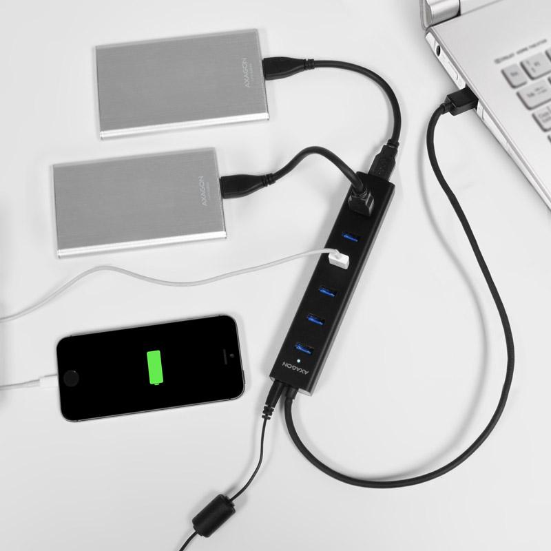 Axagon HUE-SA7BP hub di interfaccia USB 3.2 Gen 1 [3.1 Gen 1] Type-A 5000 Mbit/s Nero (AXAGON HUE-SA7BP - hub - 7 porte)