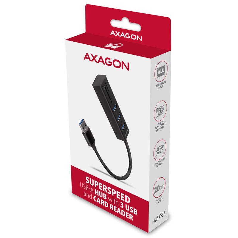 Axagon HMA -cr3a - USB 3.2 Gen 1 (3.1 Gen 1) Tipo -A - USB 3.2 Gen 1 (3.1 Gen 1) Tipo -A - MMC Mobile - MicroSD (transflash) -