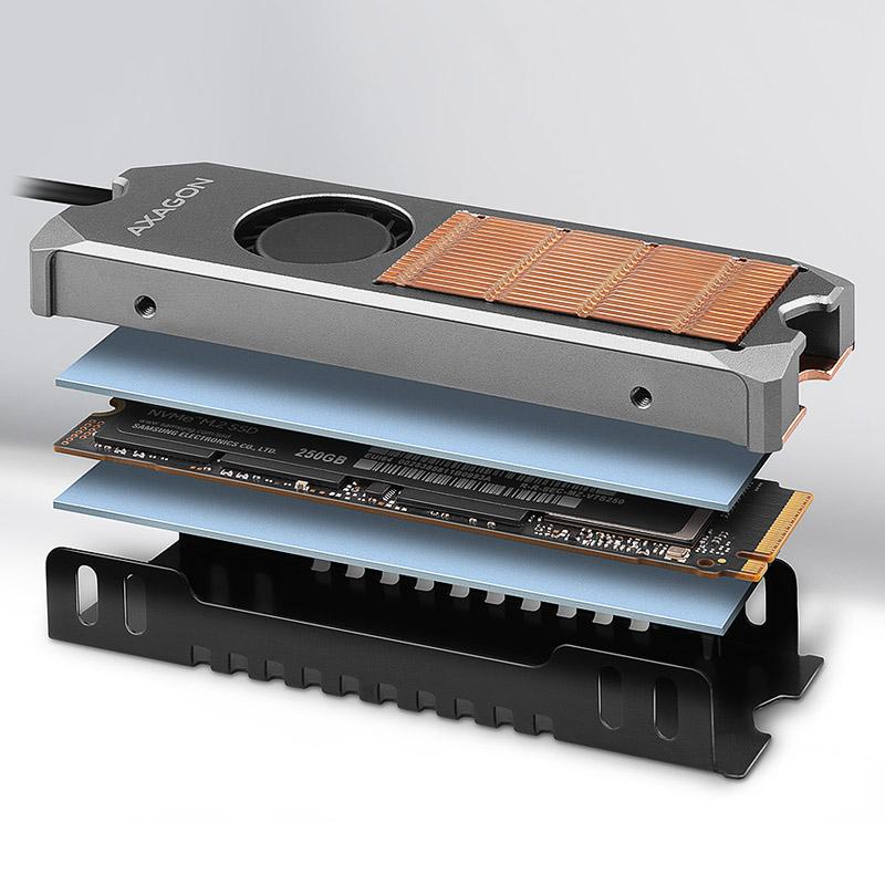 Axagon CLR-M2FAN sistema di raffreddamento per computer Unit allo stato solido Dissipatore di calore/Radiatore Grigio 1 pz (AX