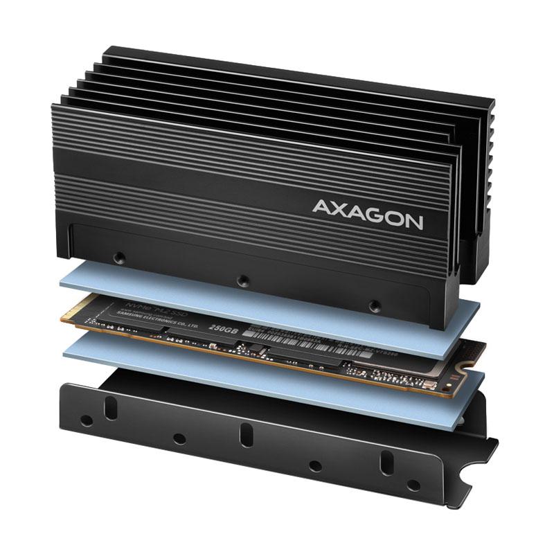 Axagon CLR-M2XL sistema di raffreddamento per computer M.2 NVMe SSD Unit allo stato solido Dissipatore di calore/Radiatore Nero