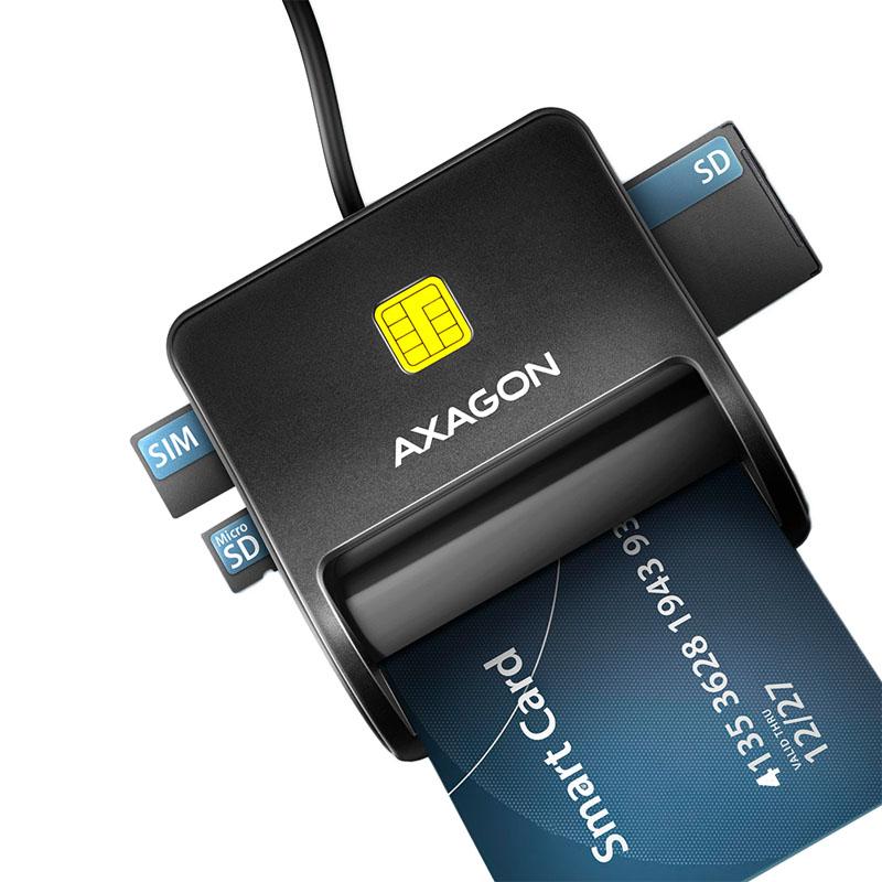 Axagon CRE-SM3SD USB Smart card & SD/microSD/SIM Flat lettore di card readers Interno USB 2.0 Nero