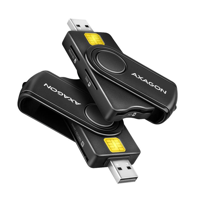 Axagon CRE-SMP2A USB Smart card & SD/microSD/SIM PocketReader lettore di card readers Interno USB 2.0 Nero