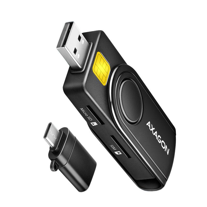 Axagon CRE-SMP2A USB Smart card & SD/microSD/SIM PocketReader lettore di card readers Interno USB 2.0 Nero