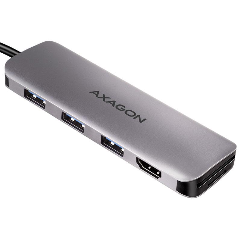 Axagon HMC-HCR3A 3x USB-A HDMI SD/microSD USB-C 3.2 Gen 1 hub 20cm Cablato USB 3.2 Gen 1 (3.1 Gen 1) Type-A Grigio