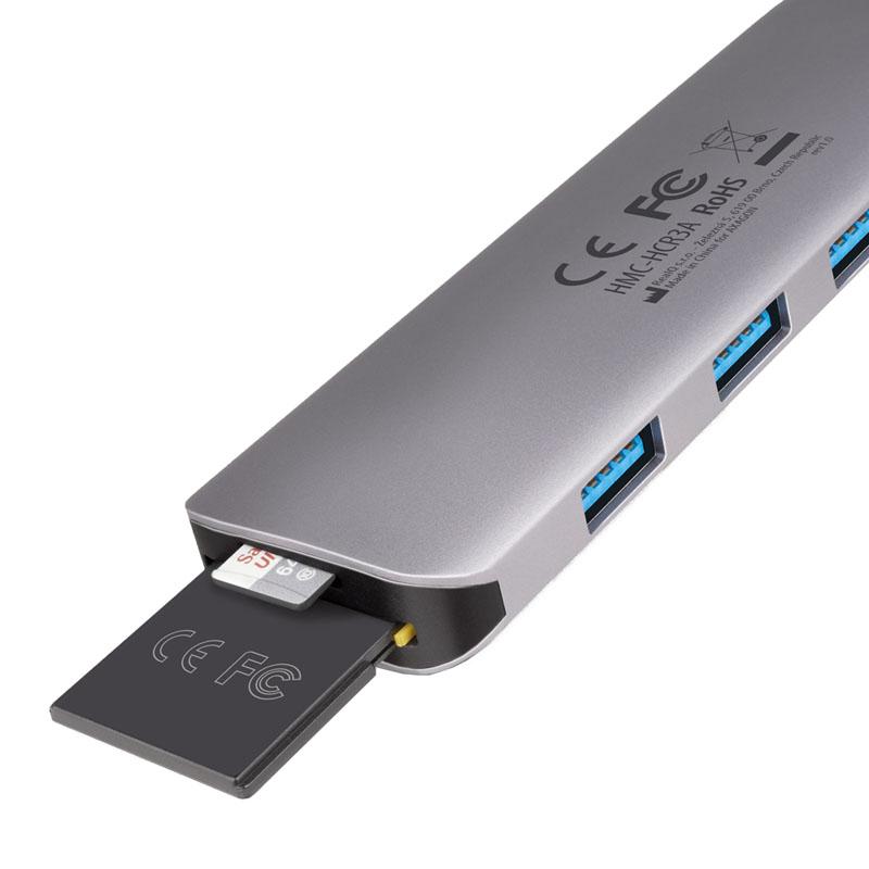 Axagon HMC-HCR3A 3x USB-A HDMI SD/microSD USB-C 3.2 Gen 1 hub 20cm Cablato USB 3.2 Gen 1 (3.1 Gen 1) Type-A Grigio