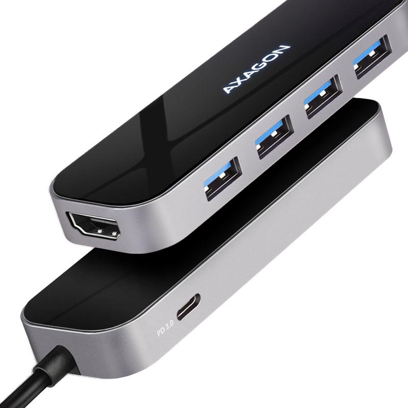 Axagon HMC-6H4A replicatore di porte e docking station per laptop Cablato USB 3.2 Gen 1 (3.1 Gen 1) Type-C Nero Grigio