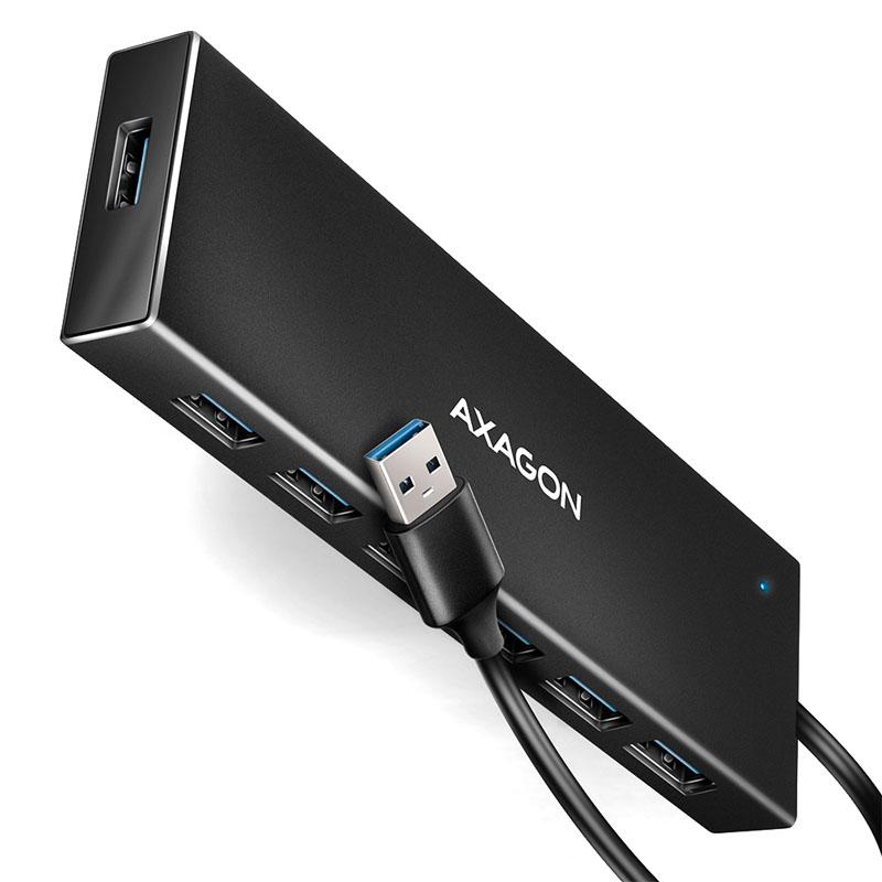 Axagon HUE-F7A 7x USB 3.2 Gen 1 ALU FLAT hub micro power IN 1m USB-A USB 3.2 Gen 1 (3.1 Gen 1) Type-A 5000 Mbit/s Nero