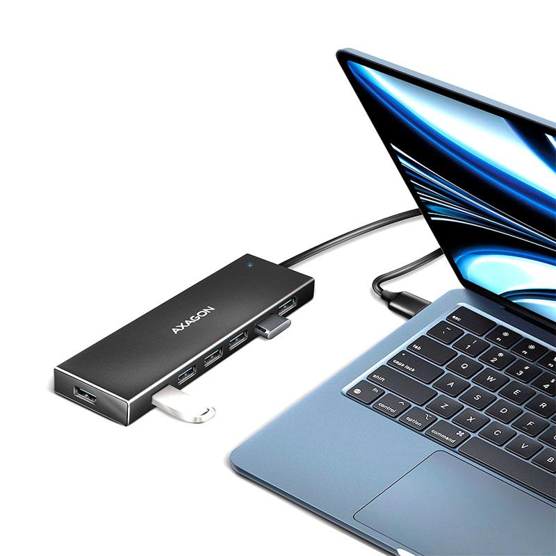 Axagon HUE-F7A 7x USB 3.2 Gen 1 ALU FLAT hub micro power IN 1m USB-A USB 3.2 Gen 1 (3.1 Gen 1) Type-A 5000 Mbit/s Nero