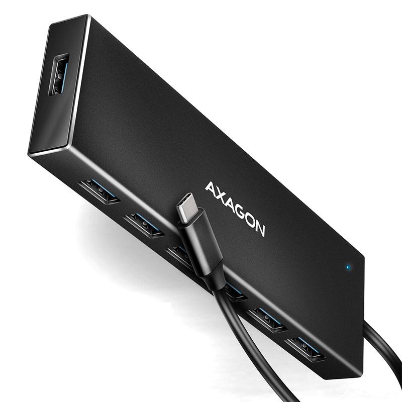 Axagon HUE-F7C 7x USB 3.2 Gen 1 ALU FLAT hub micro power IN 30cm USB-C USB 3.2 Gen 1 (3.1 Gen 1) Type-A 5000 Mbit/s Nero