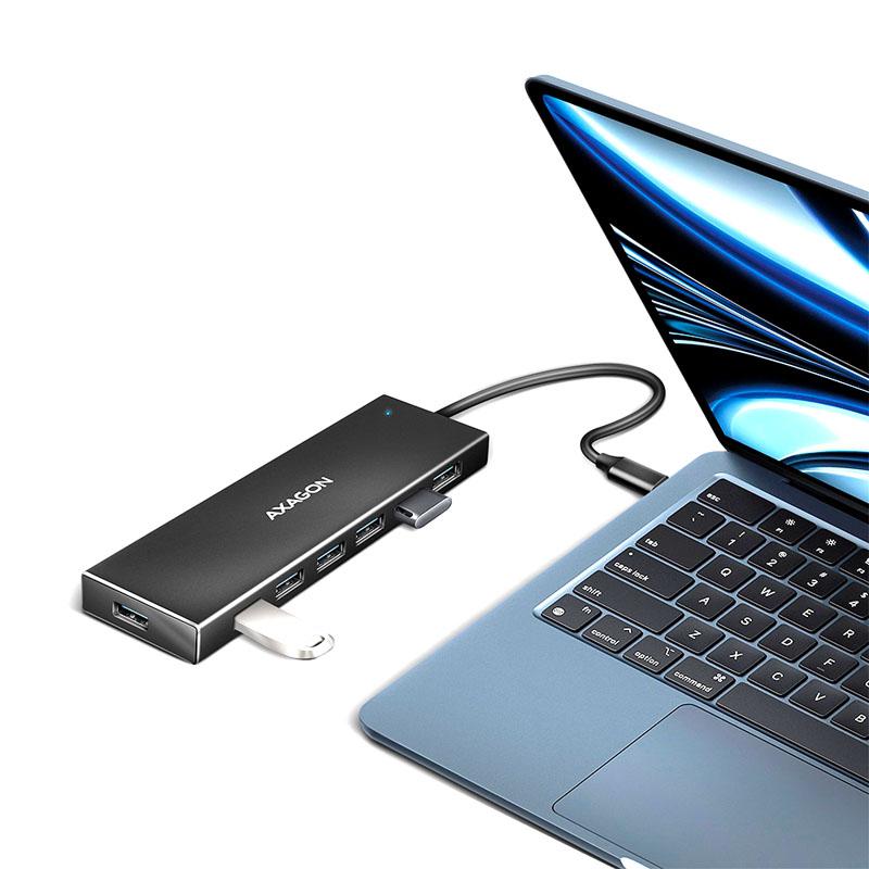 Axagon HUE-F7C 7x USB 3.2 Gen 1 ALU FLAT hub micro power IN 30cm USB-C USB 3.2 Gen 1 (3.1 Gen 1) Type-A 5000 Mbit/s Nero