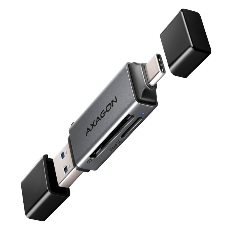 Axagon CRE-DAC USB-C USB-A 5 Gbps MINI card reader 2-slot & lun SD/microSD lettore di schede USB 3.0 Type-A/Type-C Grigio