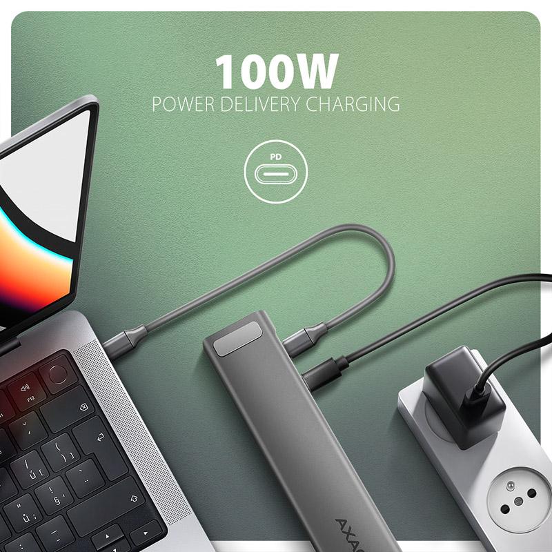AXAGON HMC-10HLS, hub USB 5Gbps, 4x USB-A, HDMI 4k/60Hz, RJ-45 GLAN, SD/mSD, PD 100W, cavo 25cm