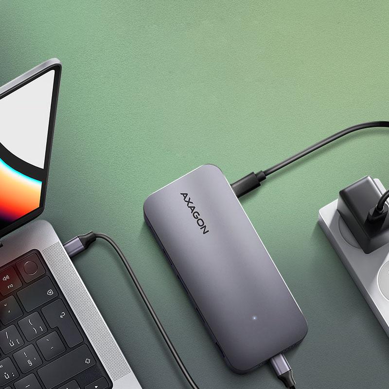 Axagon HMC-12GM2 Multiport-Hub, USB-C 3.1, M.2-NVME/SATA, DP + HDMI, Gbit-Lan, 3x USB-A, 1x USB-C, CR (HMC-12GM2)