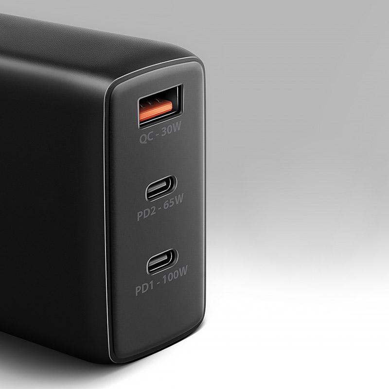 *Caricatore da muro ACU-DPQ100 GaN 3 porte da 100 W nero