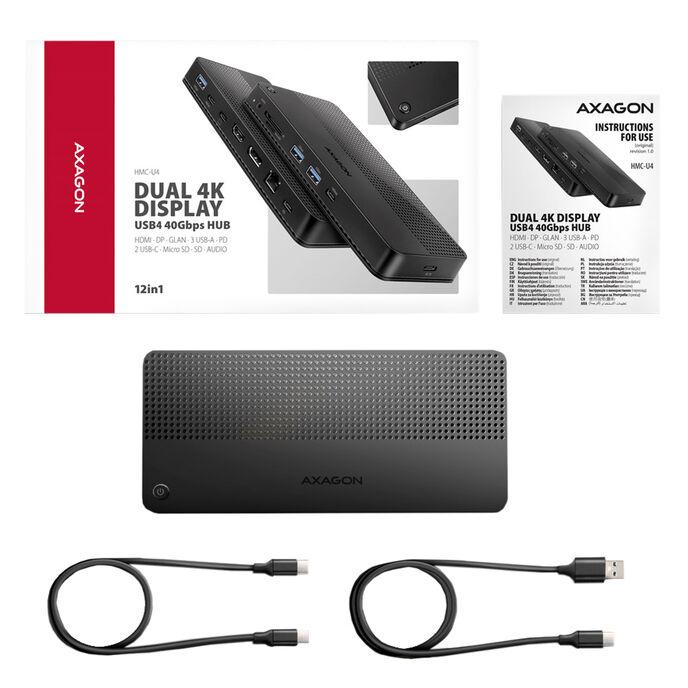 Axagon HMC-U4 replicatore di porte e docking station per laptop Cablato USB4 Nero